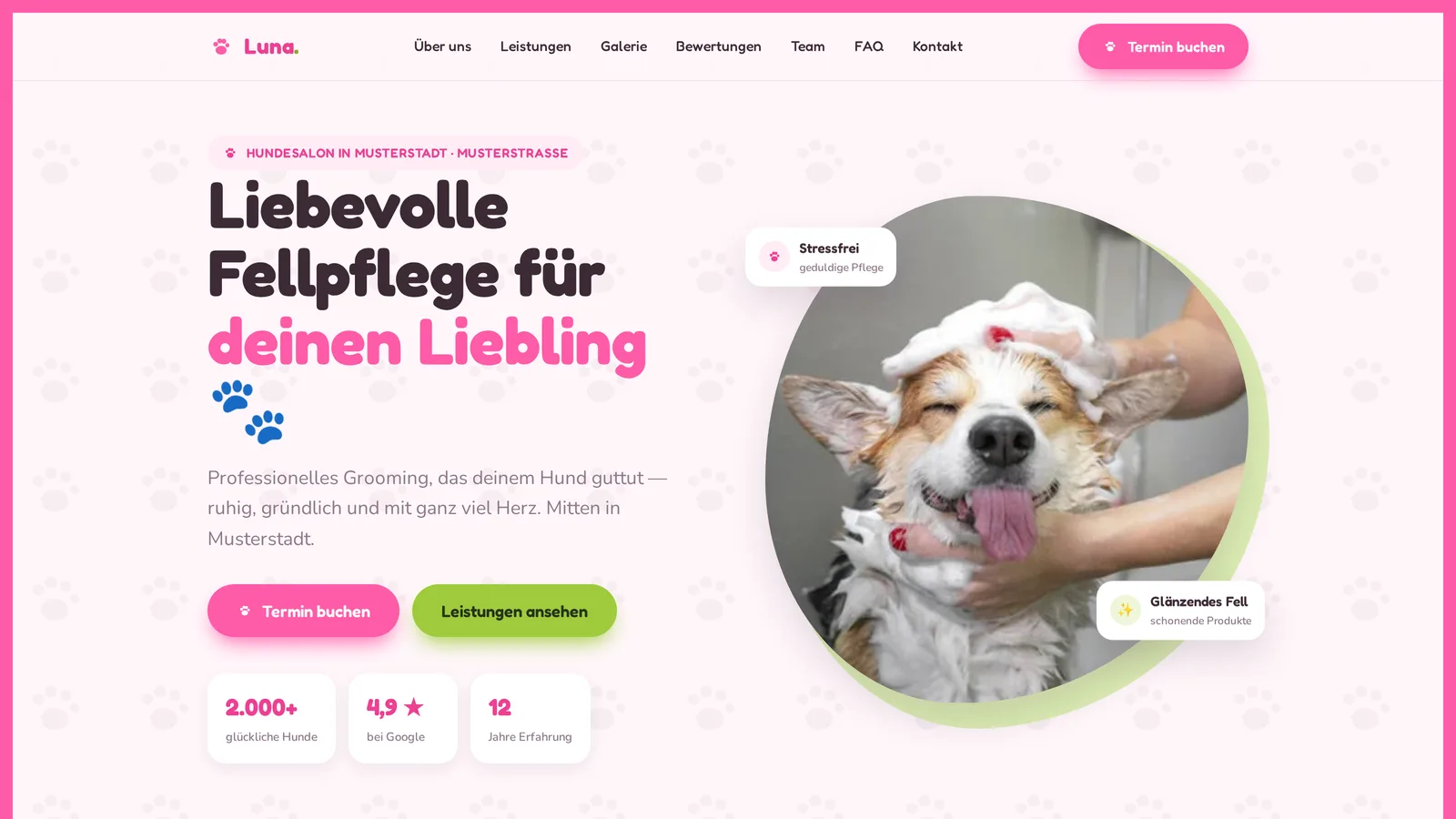 Hundesalon Vorlage — Vorschau der Website