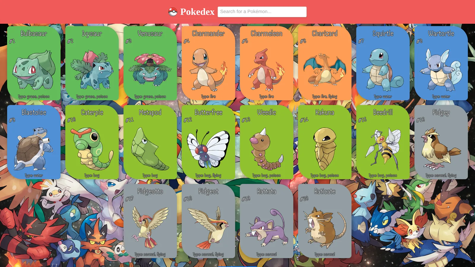 Pokédex — Vorschau der Website